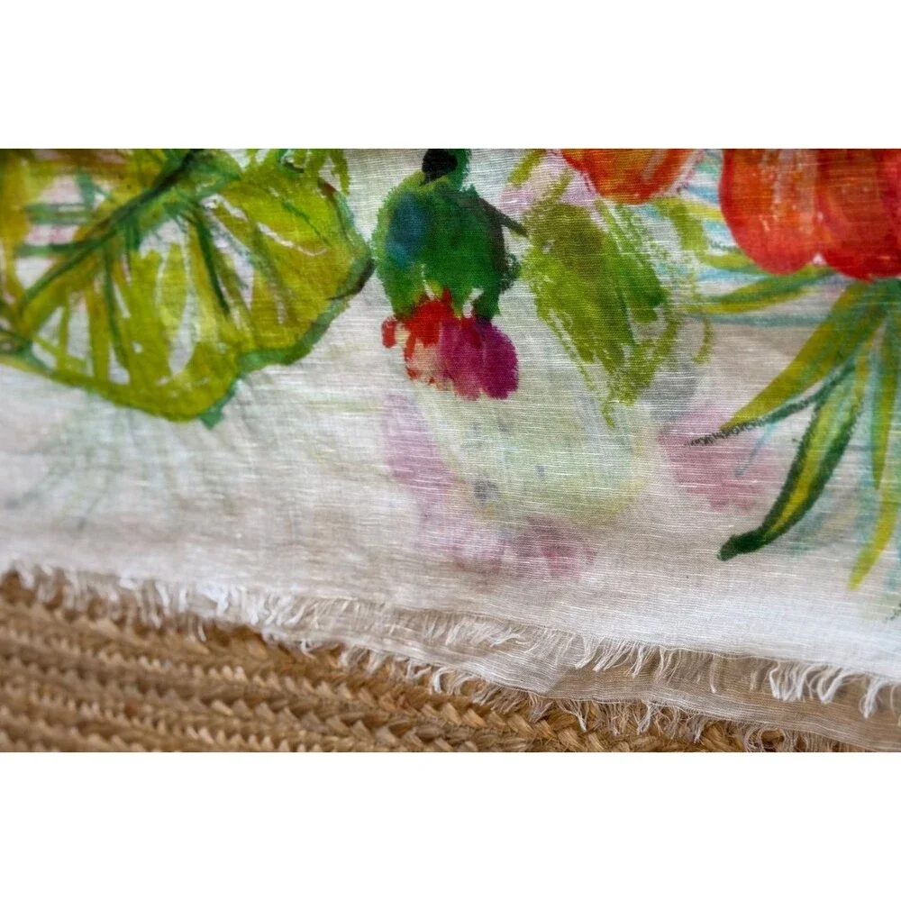 Franco Ferrari Italy Linen & Silk Stole Scarf Wrap Shawl Floral 50